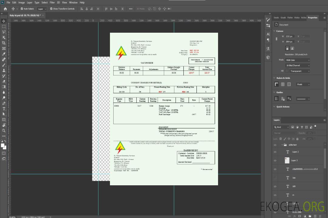 Saint-Vincent-et-les Grenadines St. Vincent Electricity Services Limited facture de services publics busienss modèle Word et PDF template